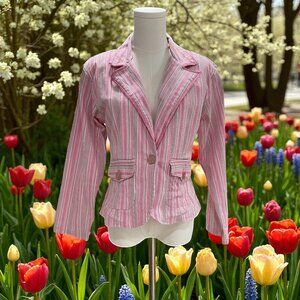 New Identity Pink Striped Blazer Cotton SZ M Academia Preppy Cottagecore Spring